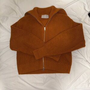 Everlane Orange Zip Up Chunky Knit Cardigan